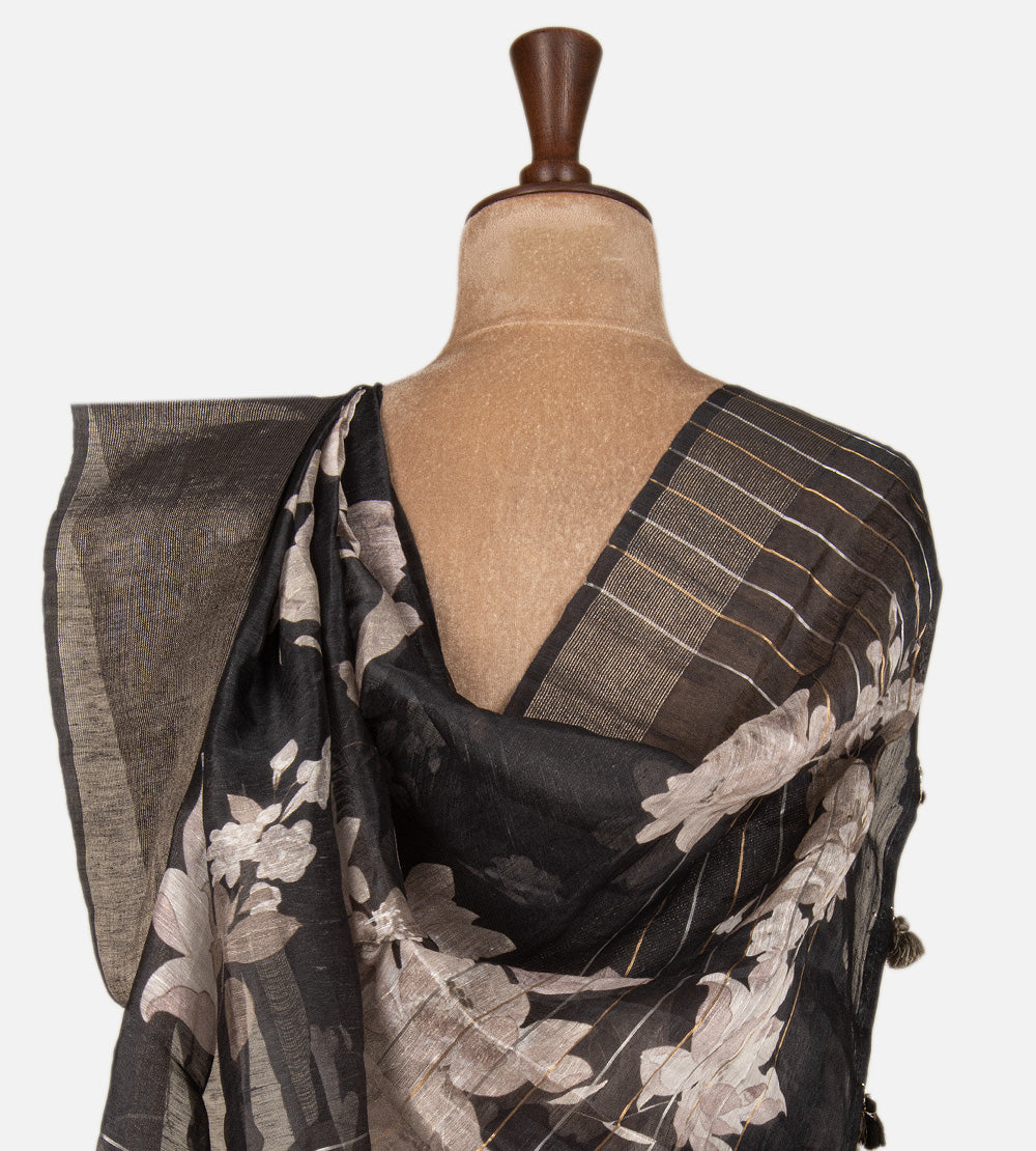 Black Linen Saree