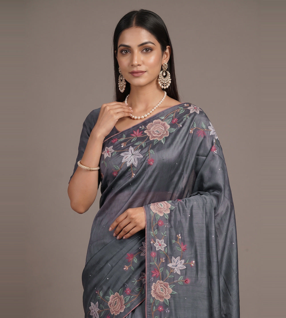 Grey Tussar Saree