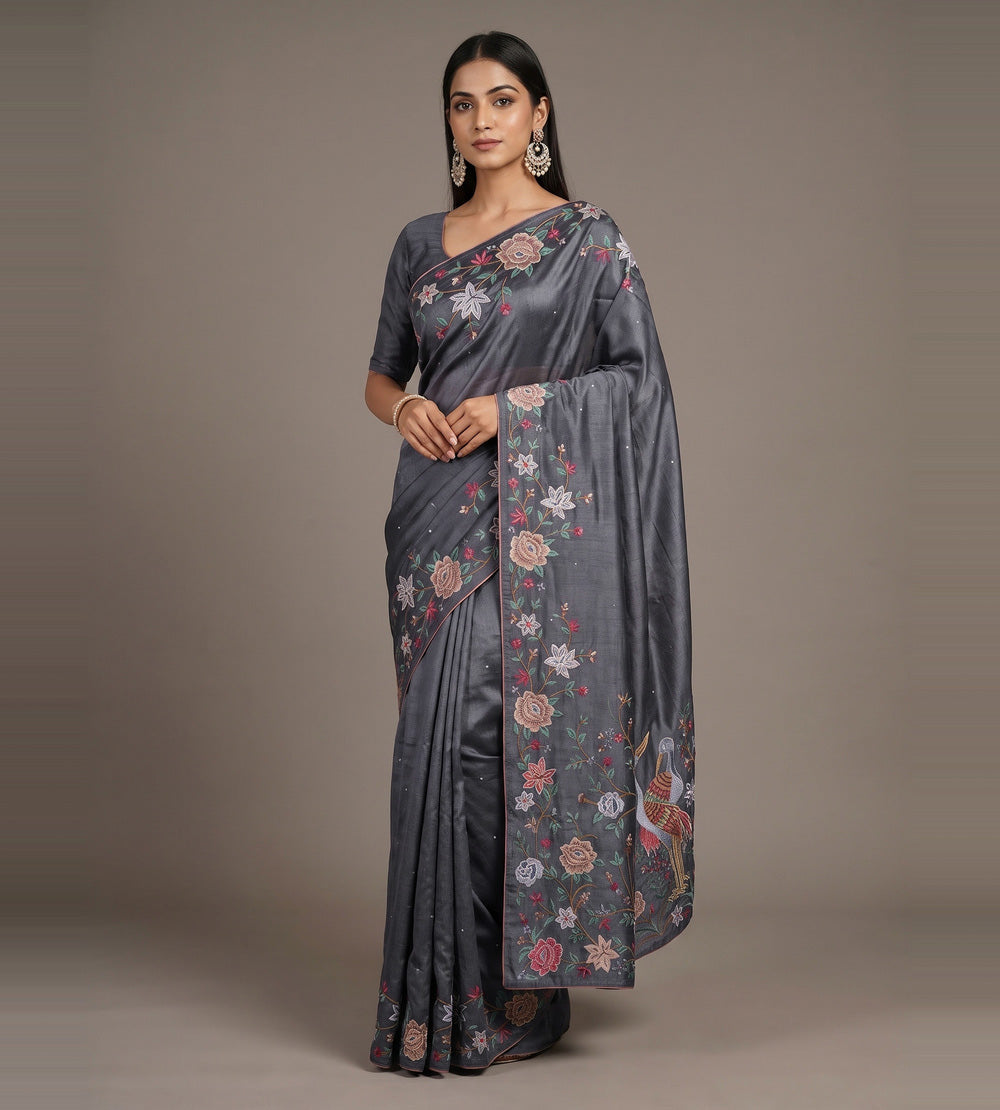 Grey Tussar Saree
