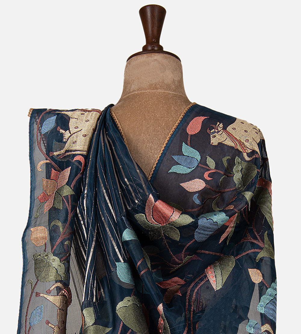 Blue Organza Saree
