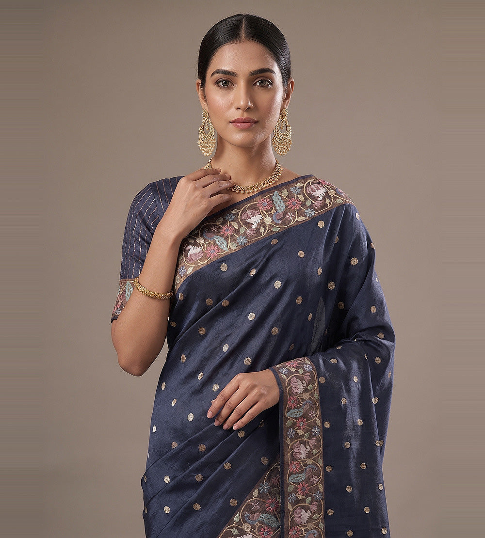 Blue Tussar Saree