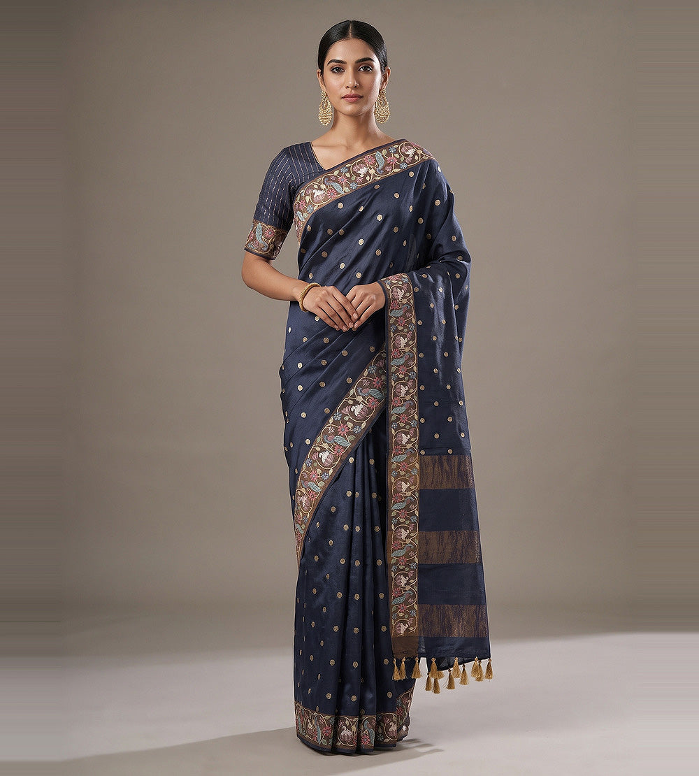 Blue Tussar Saree
