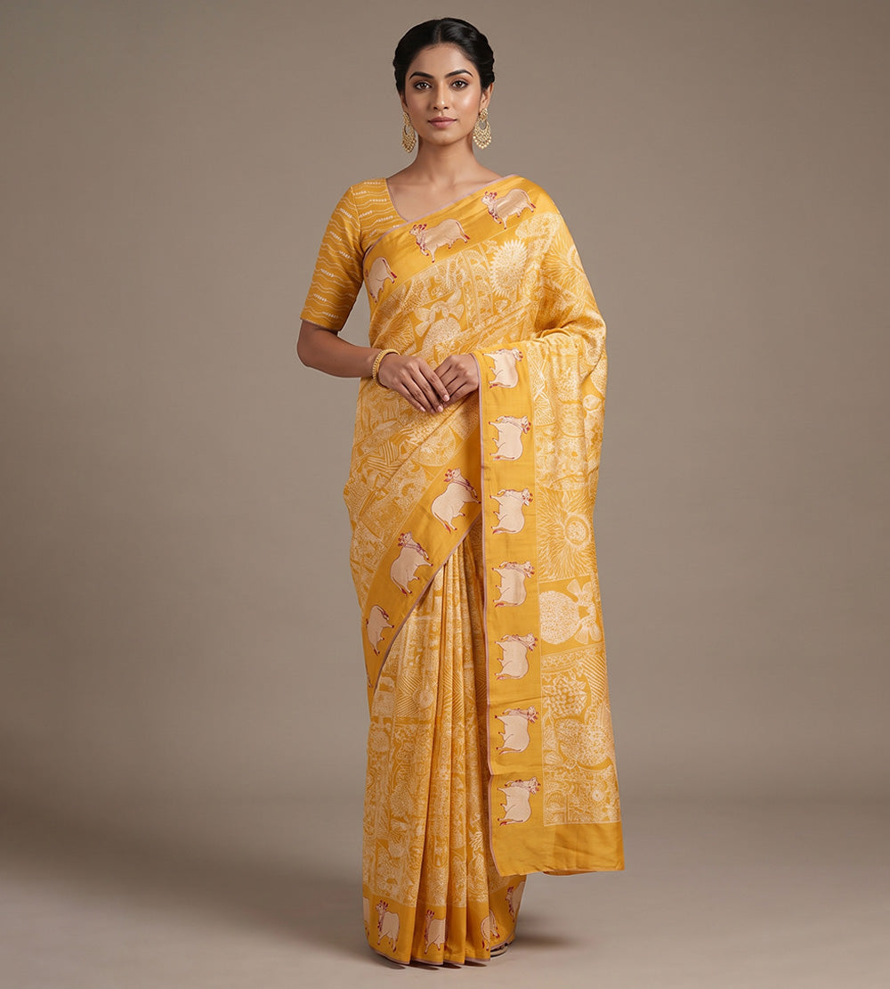 Yellow Tussar Saree
