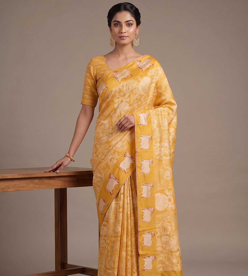 Yellow Tussar Saree