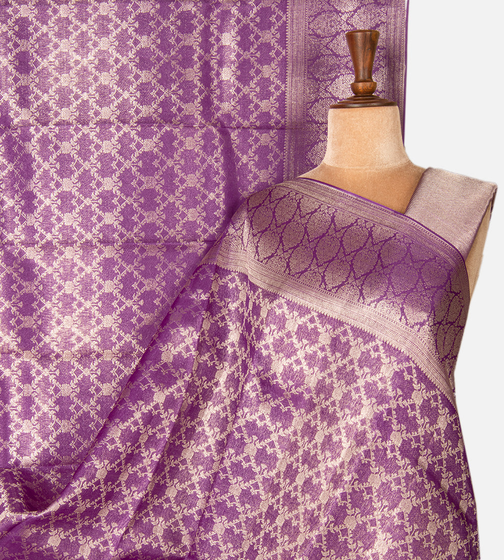 Purple Kora Kanchipuram Silk Saree