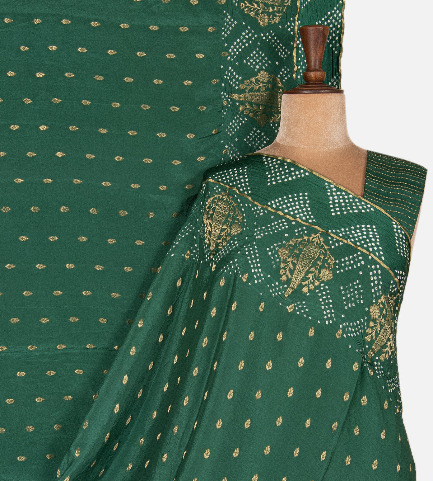 Green Bandhani Mysore Crepe Saree