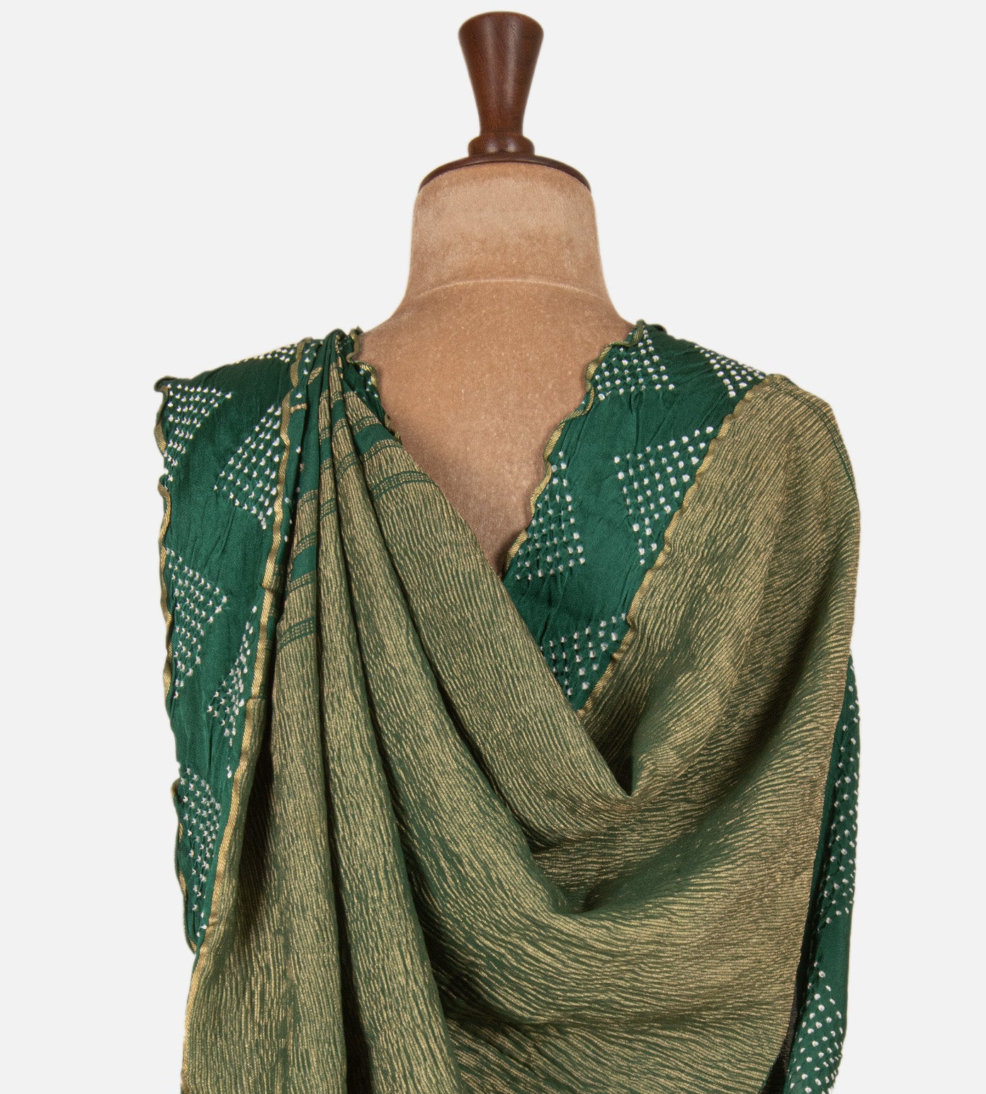 Green Bandhani Mysore Crepe Saree