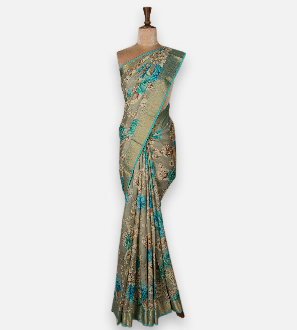 Muted Olive Green Soft Silk Saree