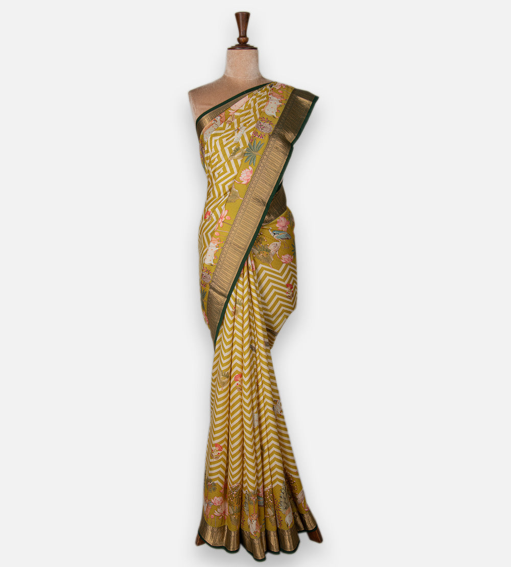 Off-White and Gold Colour Soft Silk Saree