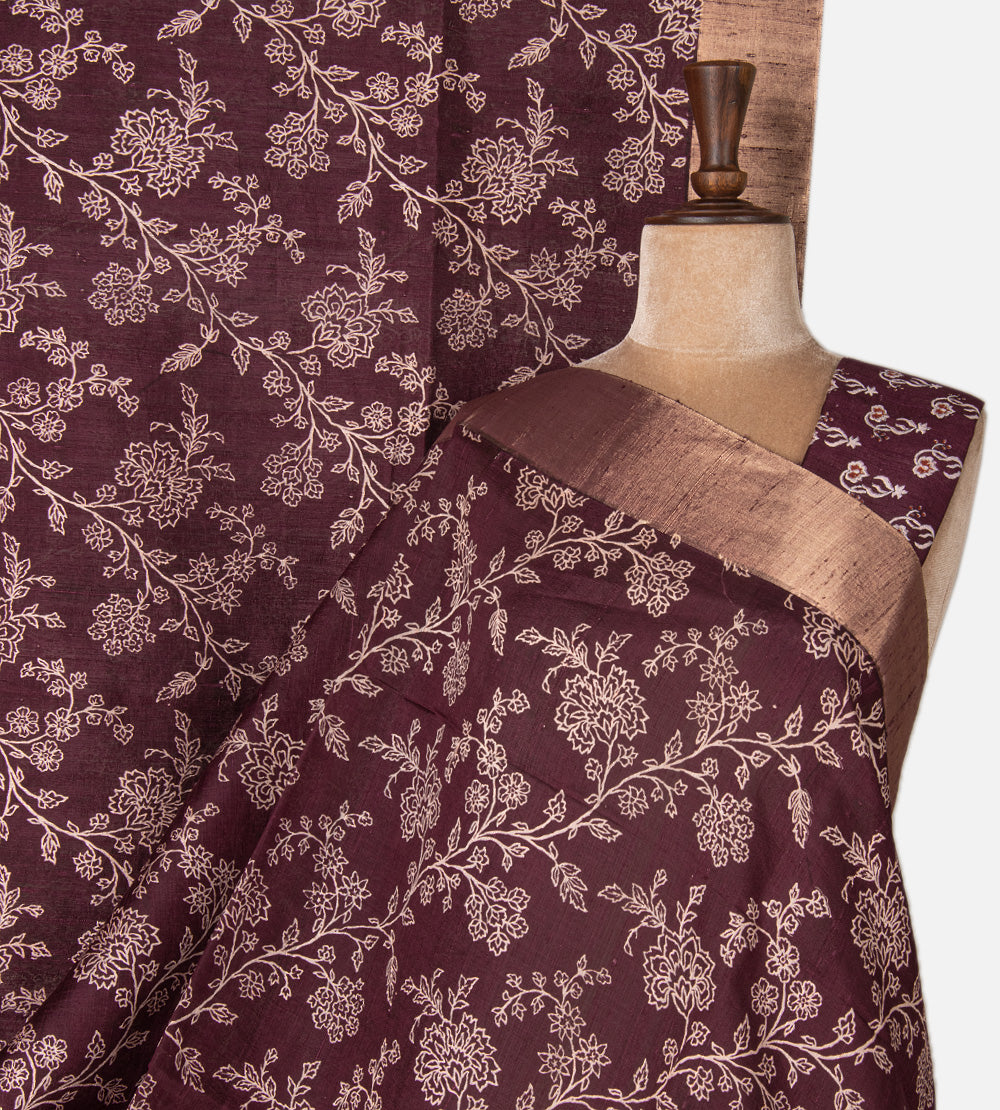 Aubergine Purple Raw Silk Saree