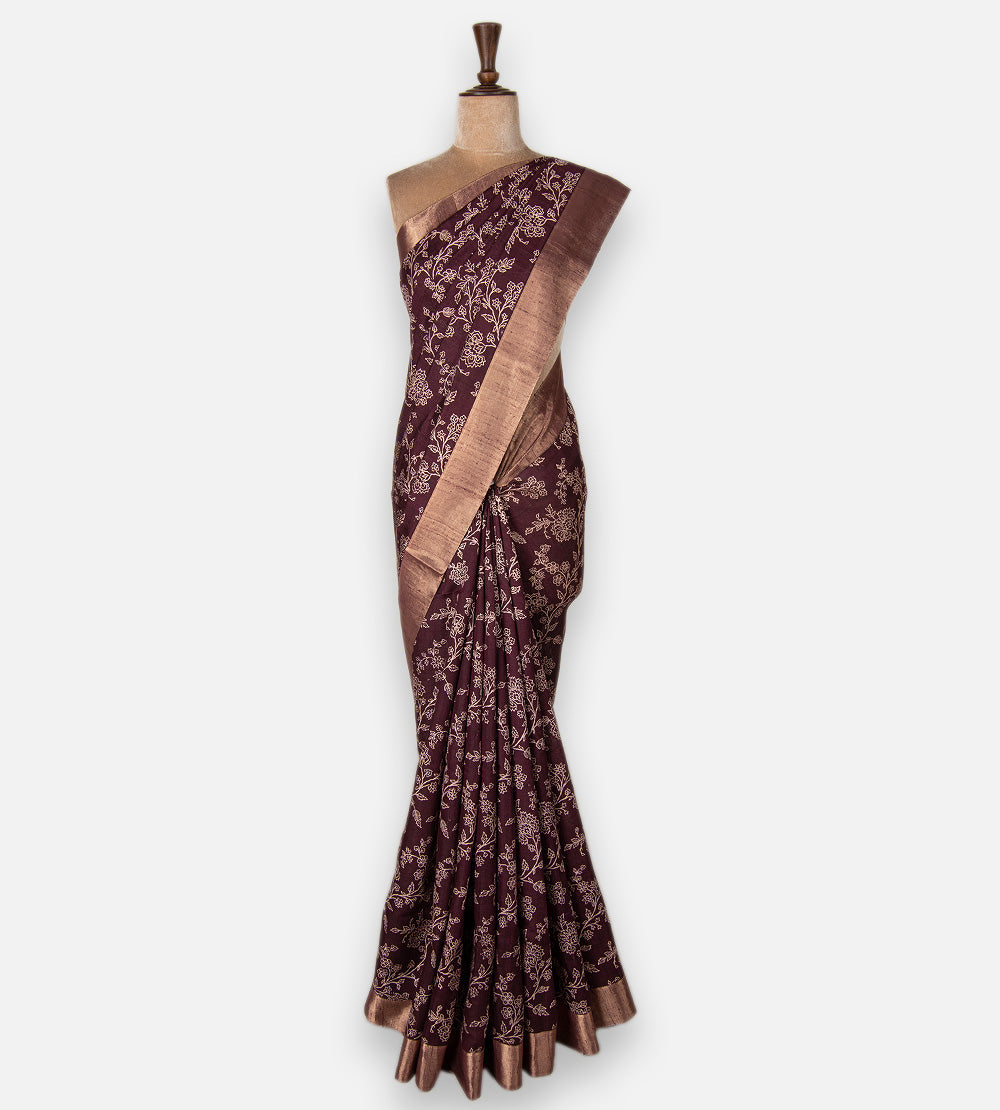 Aubergine Purple Raw Silk Saree
