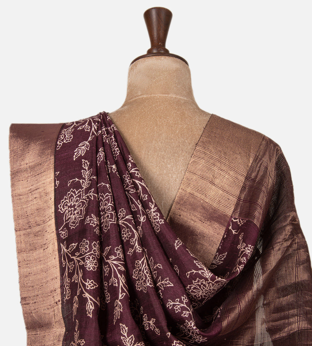 Aubergine Purple Raw Silk Saree