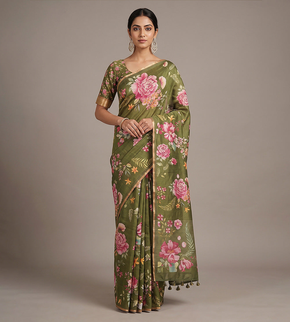 Green Moonga Tussar Saree