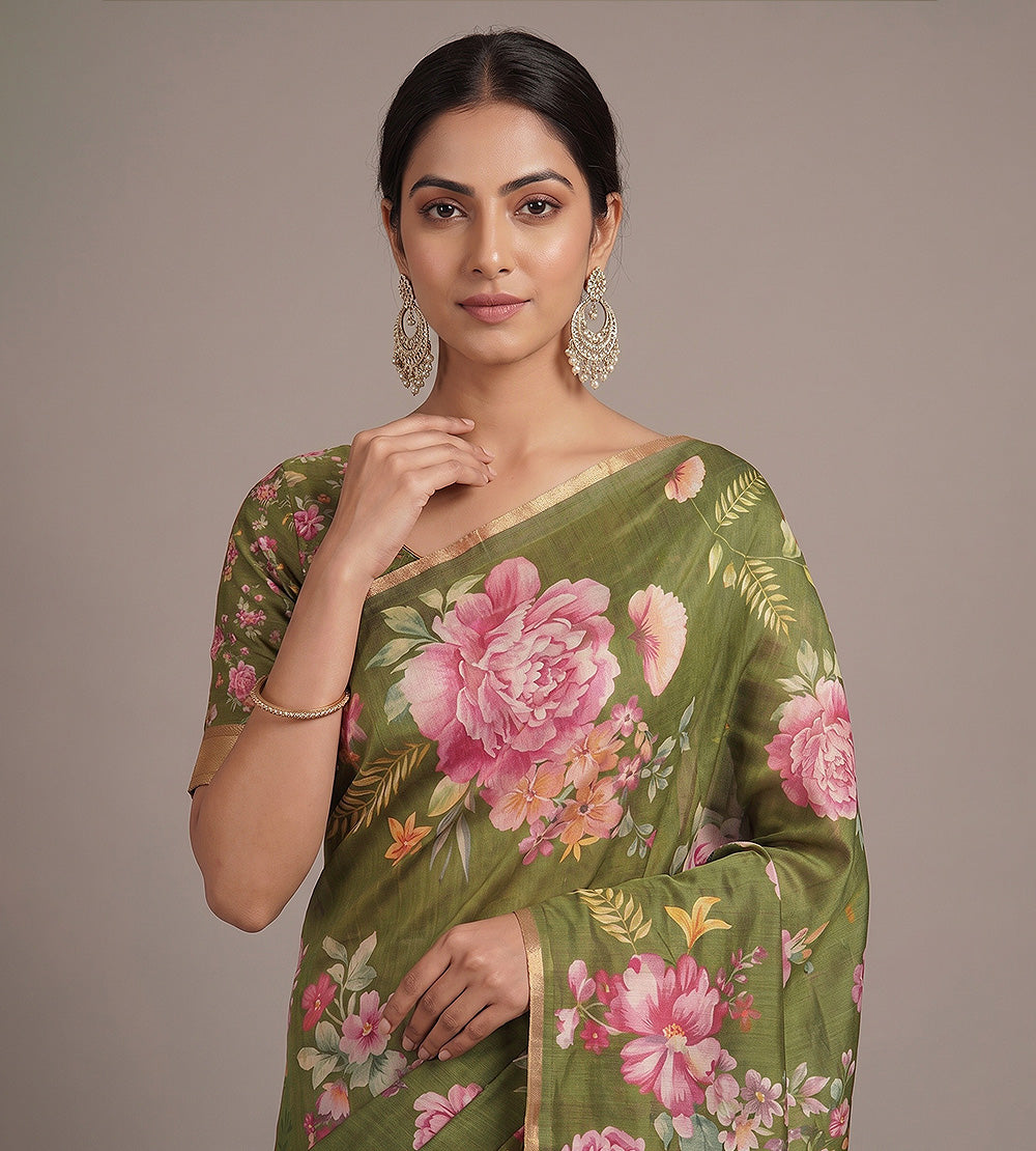 Green Moonga Tussar Saree