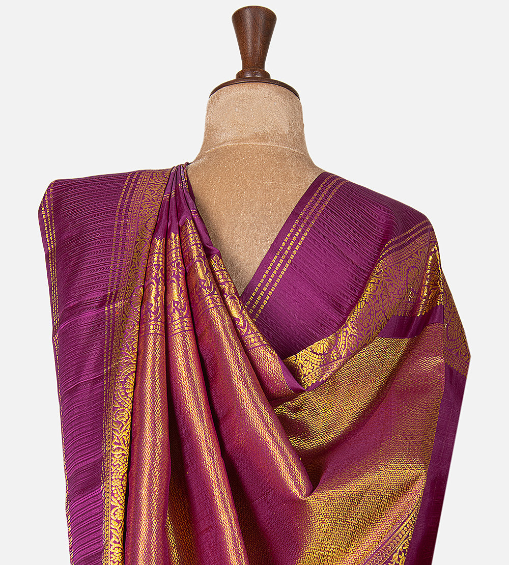 Purple Kora Kanchipuram Silk Saree