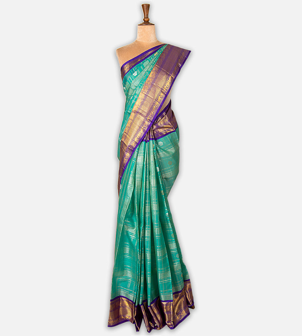 Deep Teal Kora Kanchipuram Silk Saree