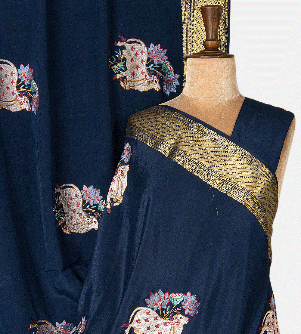 Deep Blue Mysore Crepe Saree