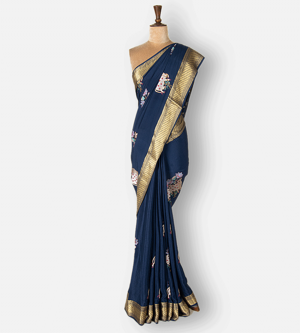 Deep Blue Mysore Crepe Saree