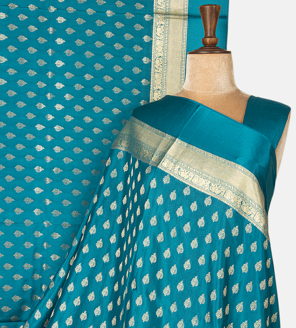 Deep Teal Mysore Crepe Saree