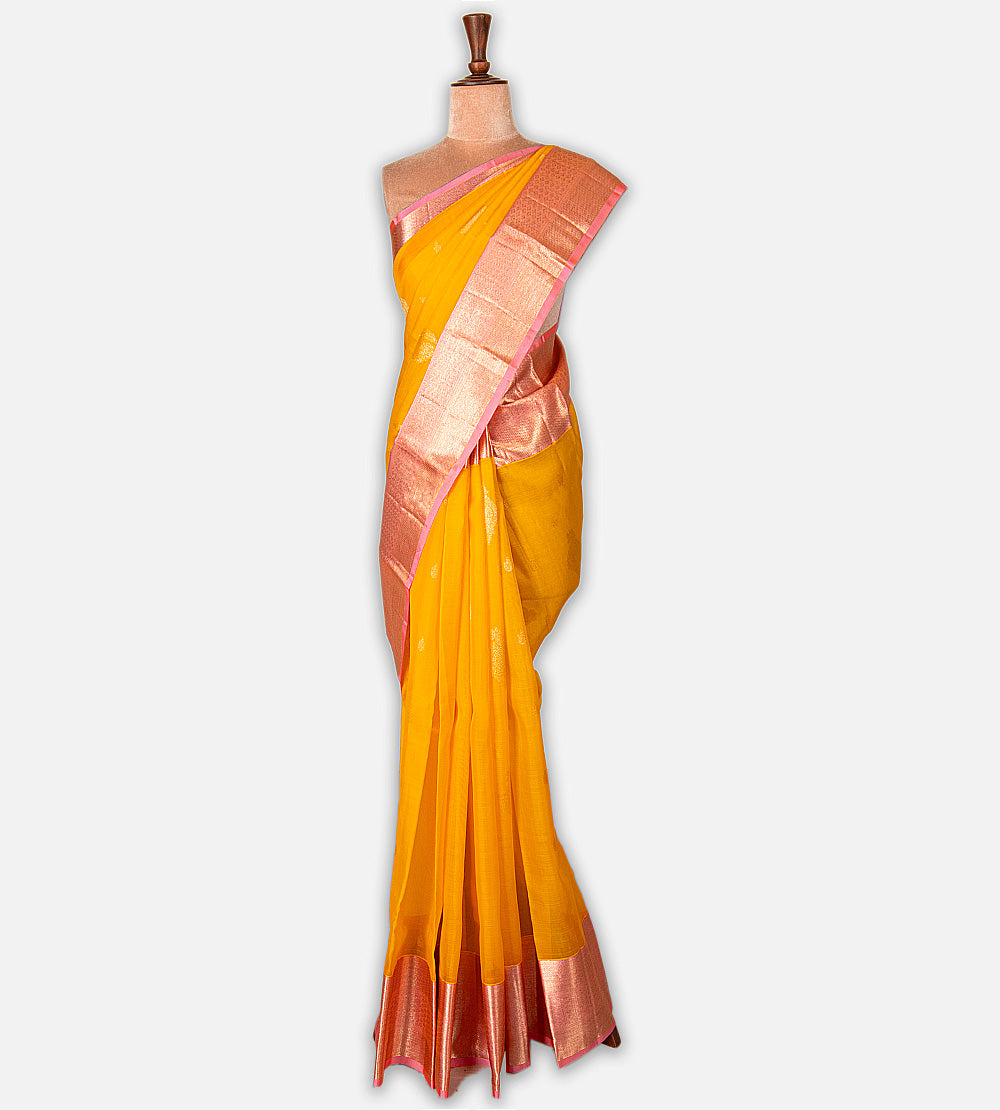 Yellow Kora Kanchipuram Silk Saree