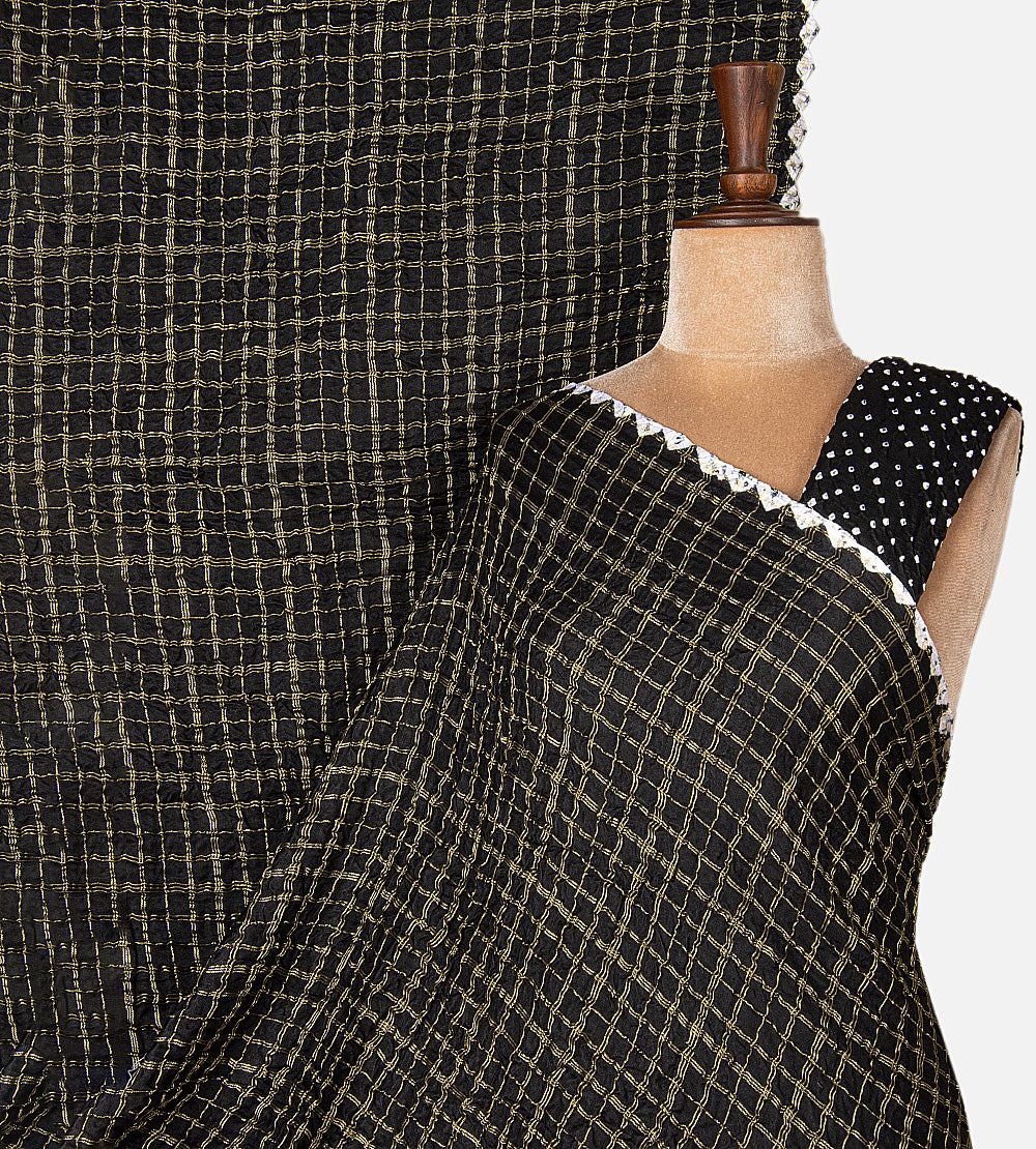 Black Gajji Silk Bandhani Saree