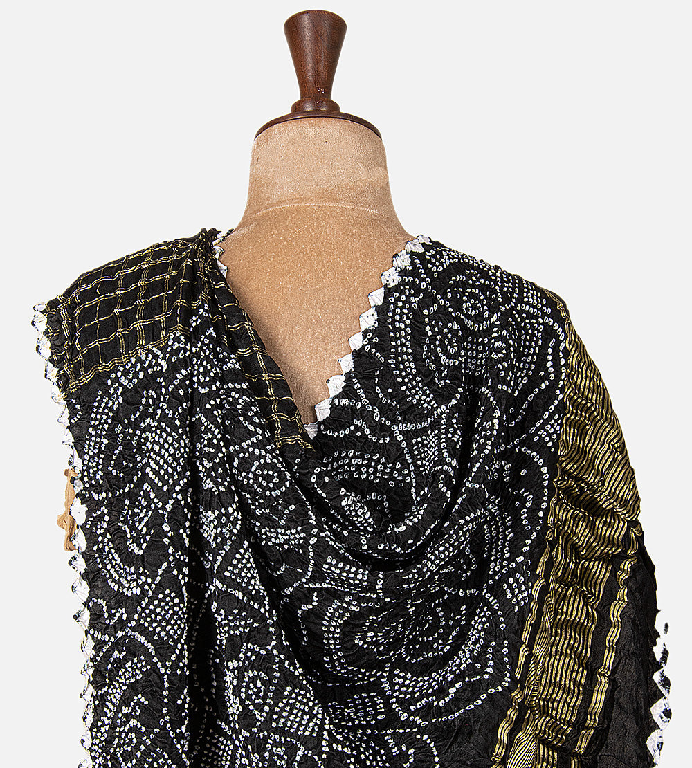 Black Gajji Silk Bandhani Saree