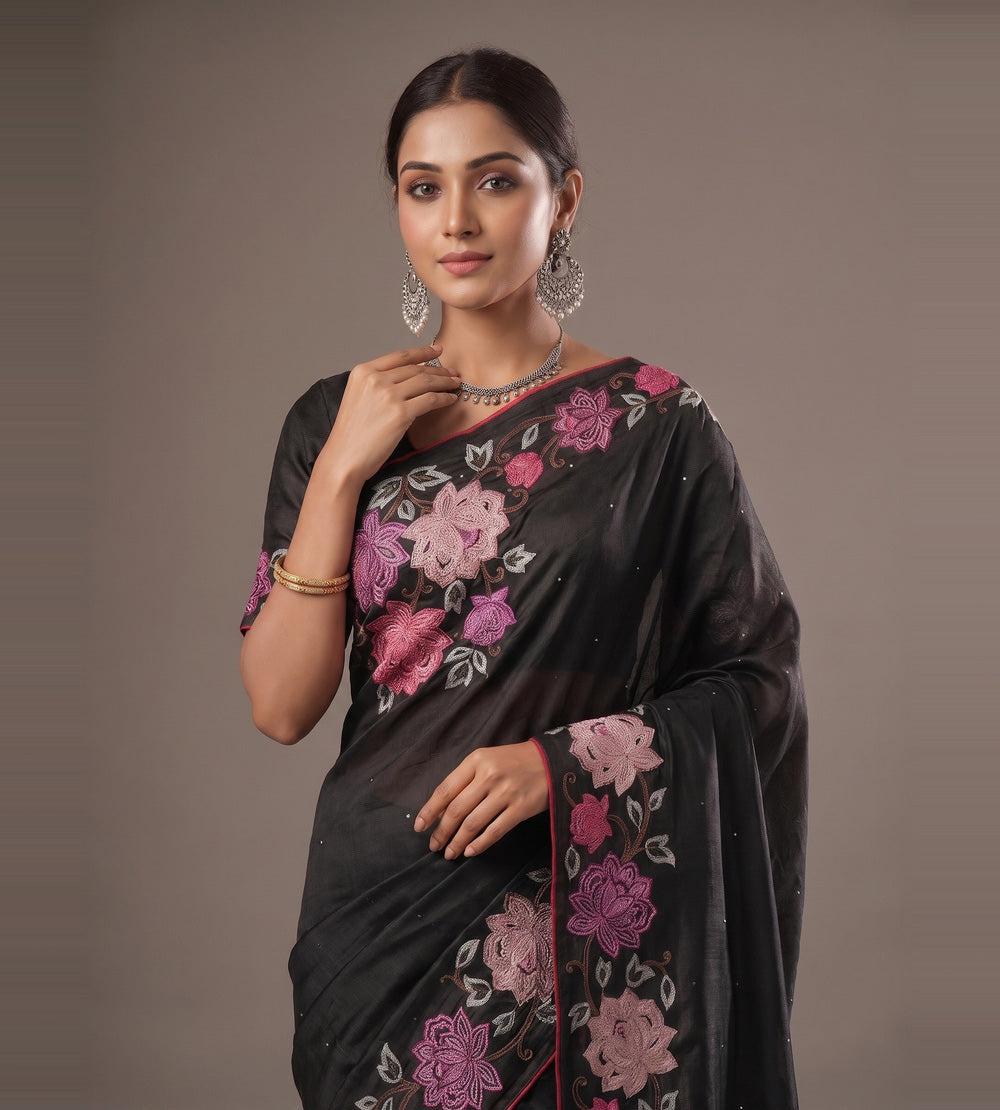 Black Tussar Saree