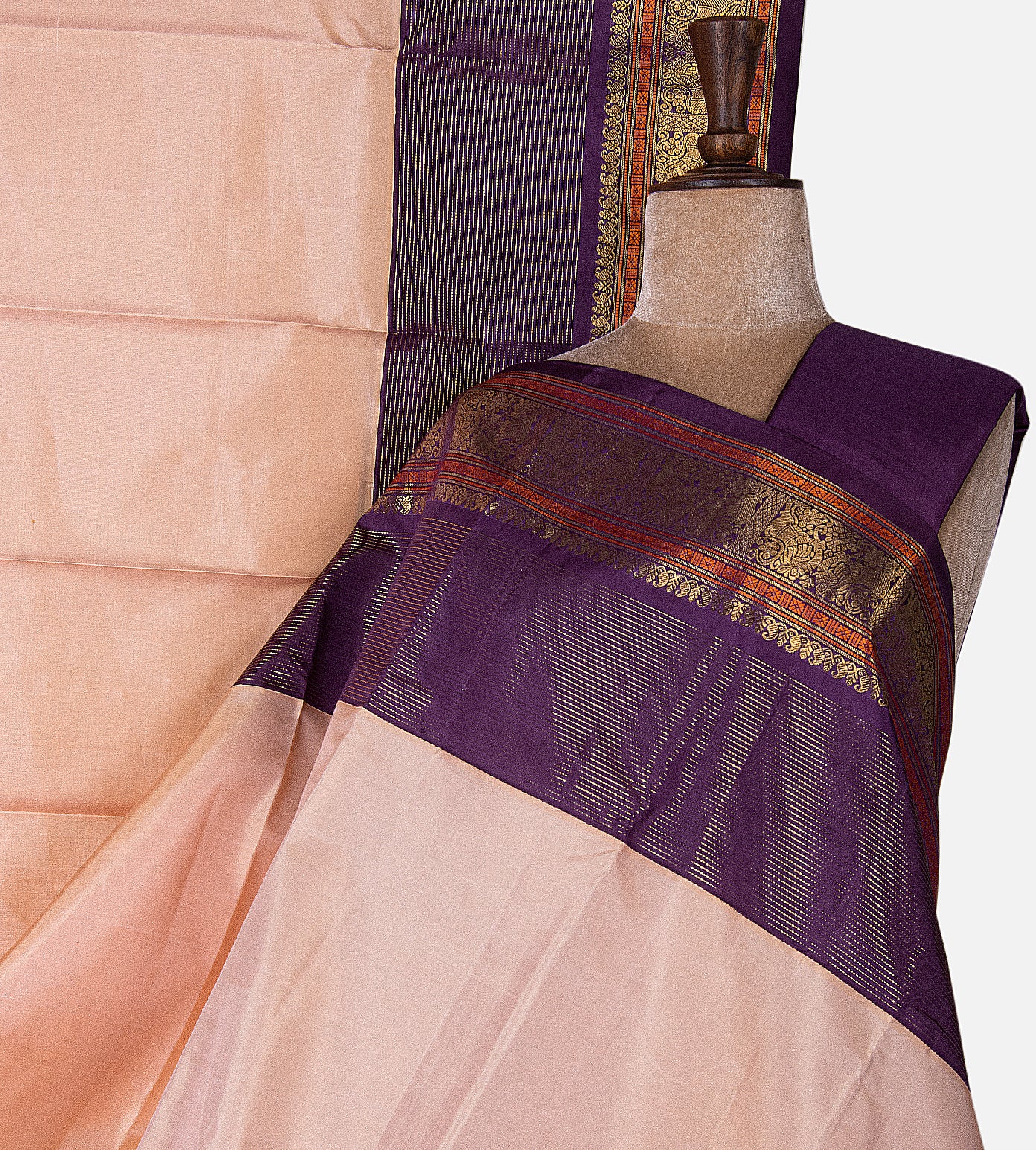 Light Peach Kanchipuram Silk Saree