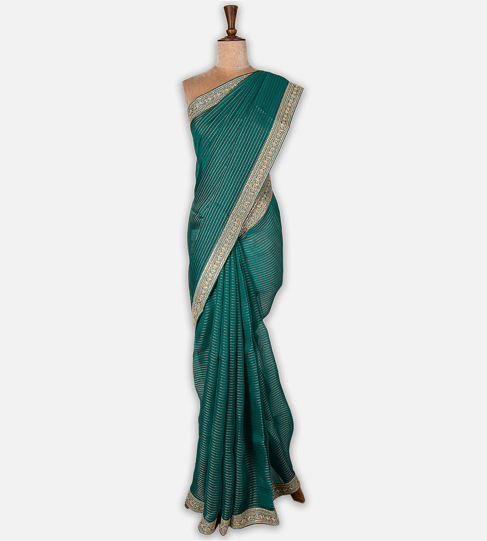 Deep Peacock Green Organza Saree