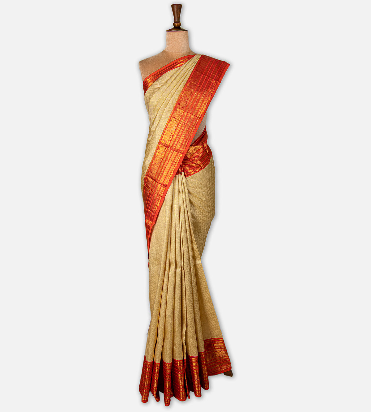 Beige Kanchipuram Silk Saree
