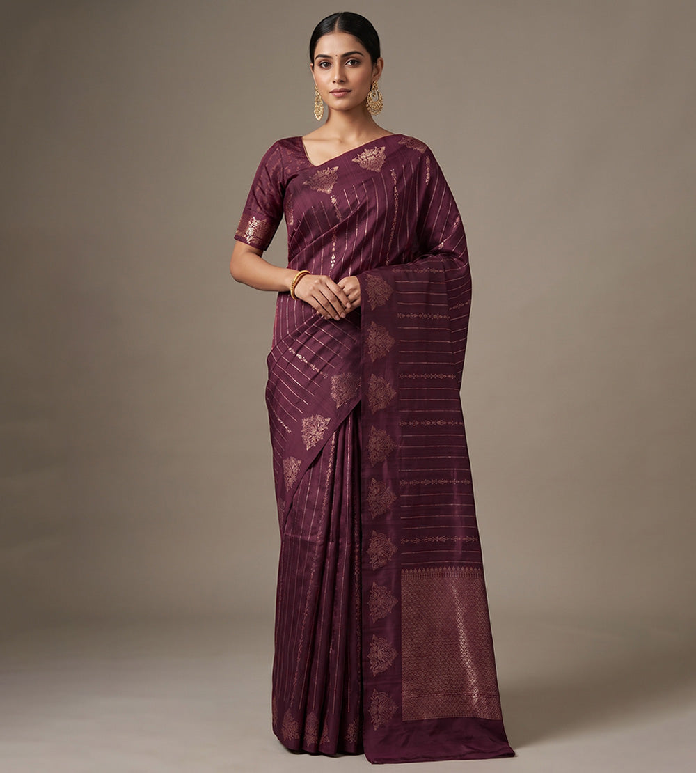 Aubergine Purple Banarasi Tussar Saree