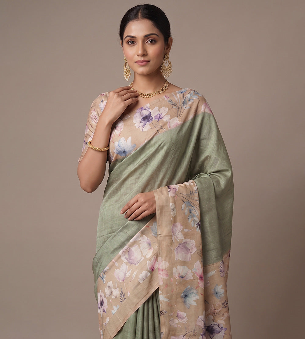Pastel Green Tussar Saree