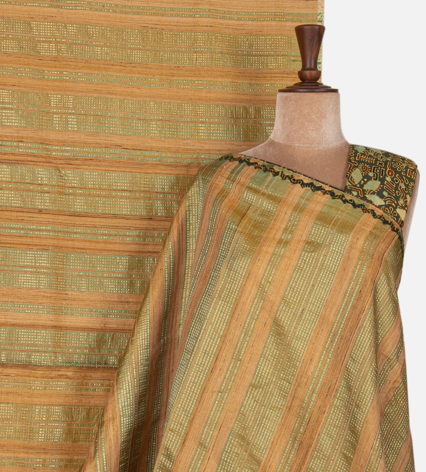 Green and Beige Tussar Saree
