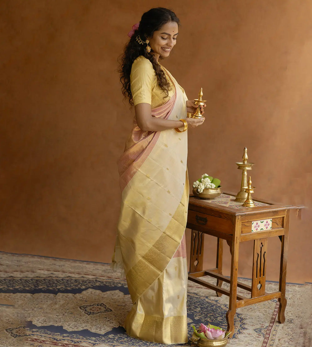 Beige Kanchipuram silk saree