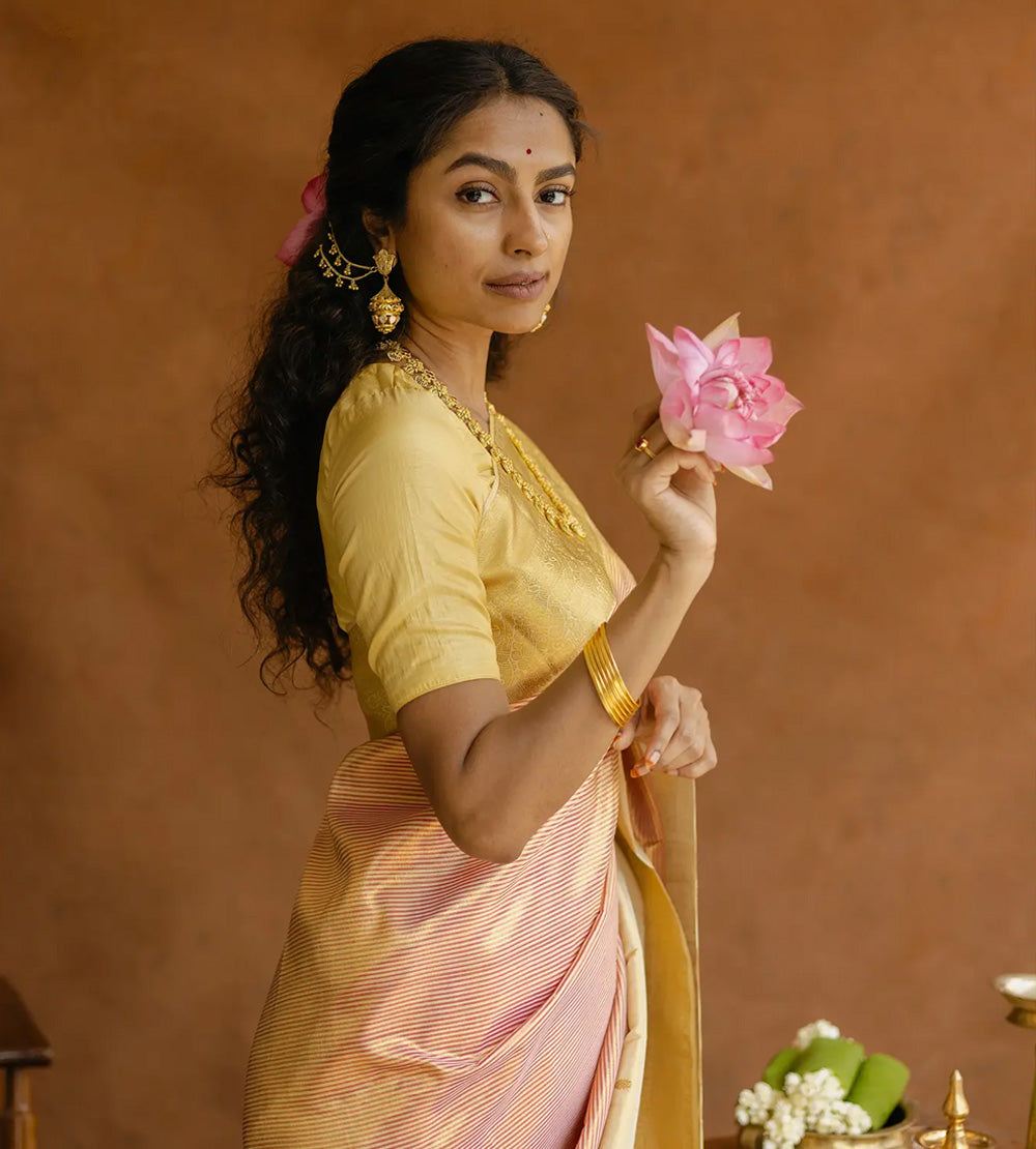 Beige Kanchipuram silk saree