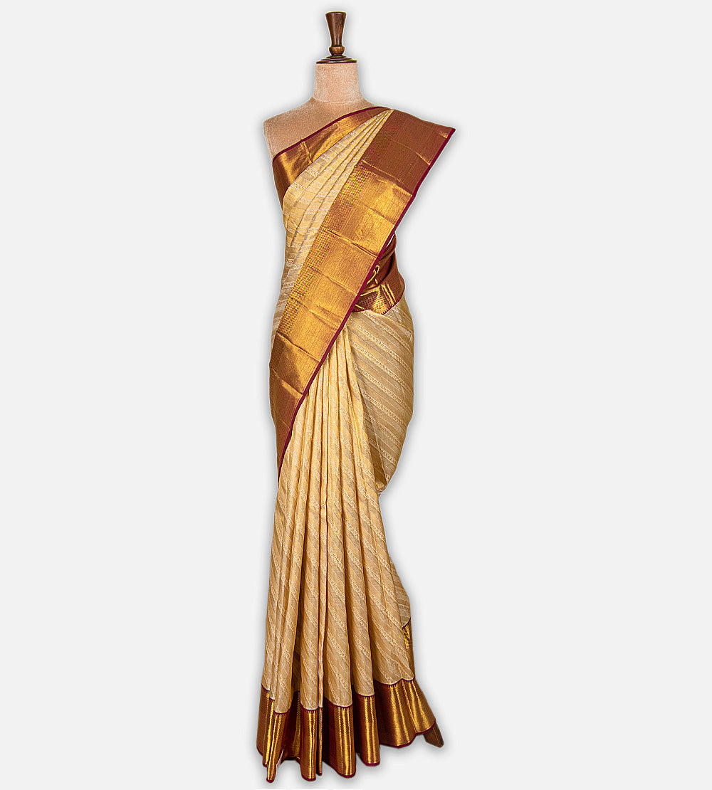 Beige Kanchipuram Silk Saree
