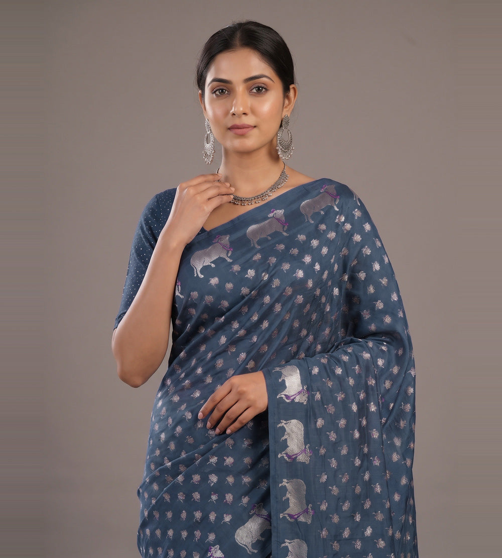 Blue Banarasi Silk Saree