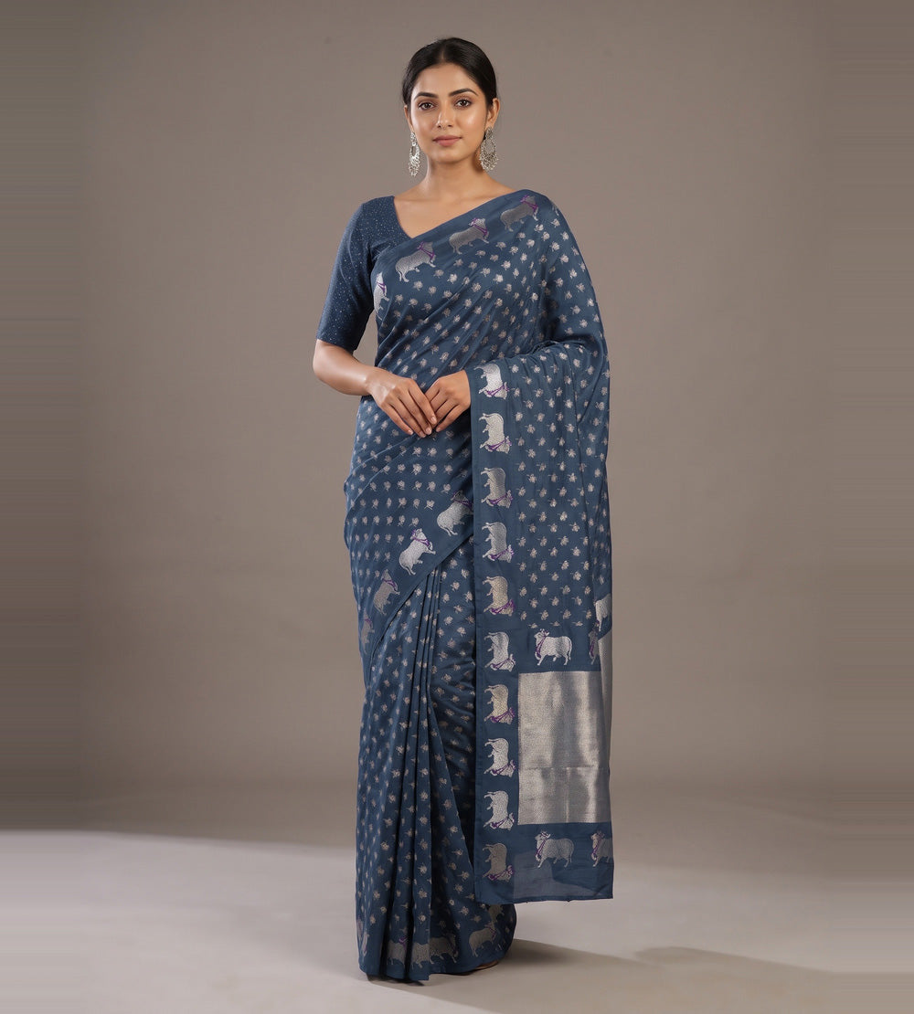 Blue Banarasi Silk Saree