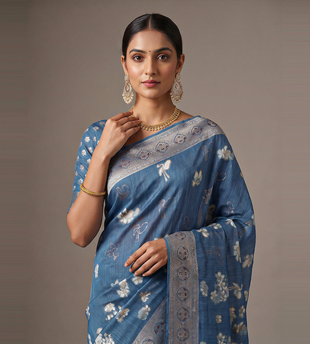 Blue Banarasi Silk Saree