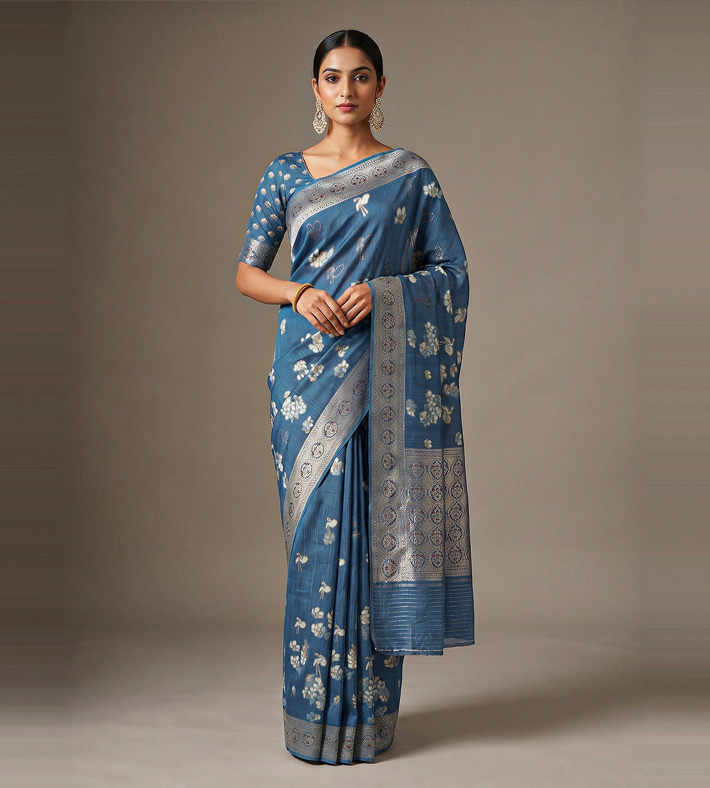 Blue Banarasi Silk Saree