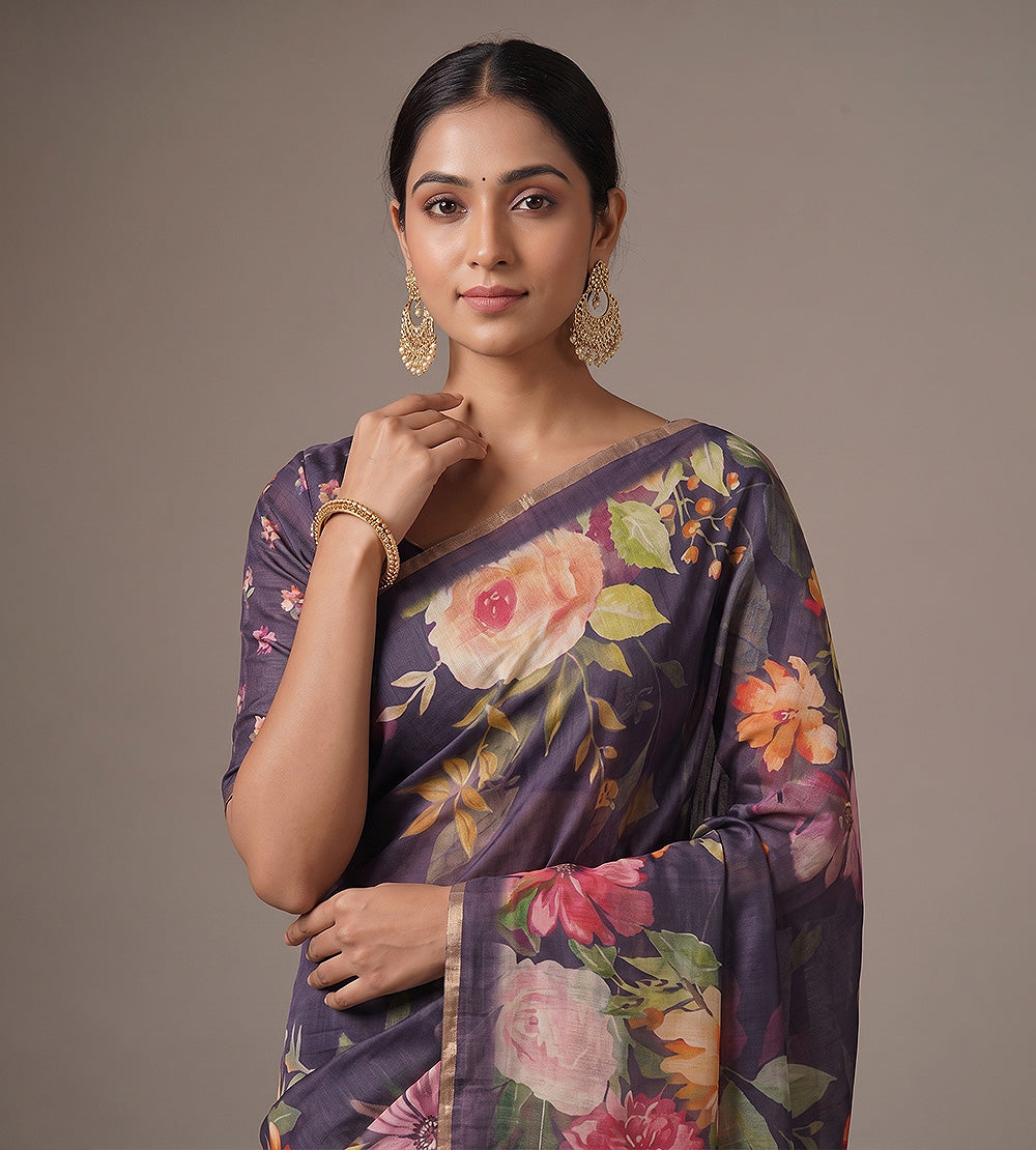 Purple Moonga Tussar Saree