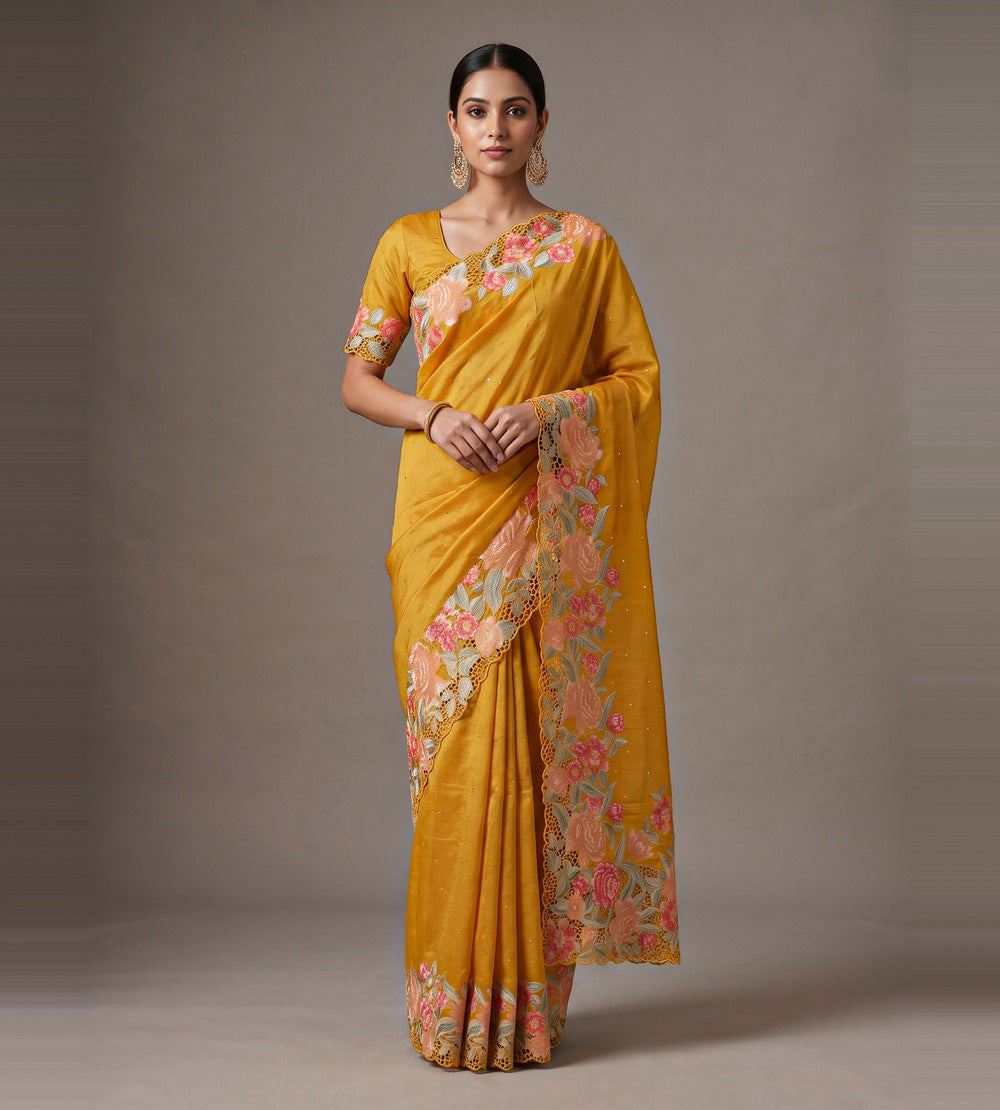 Yellow Tussar Saree