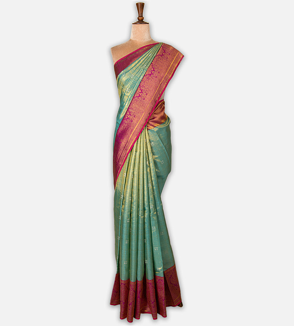 Blue Kora Kanchipuram Silk Saree