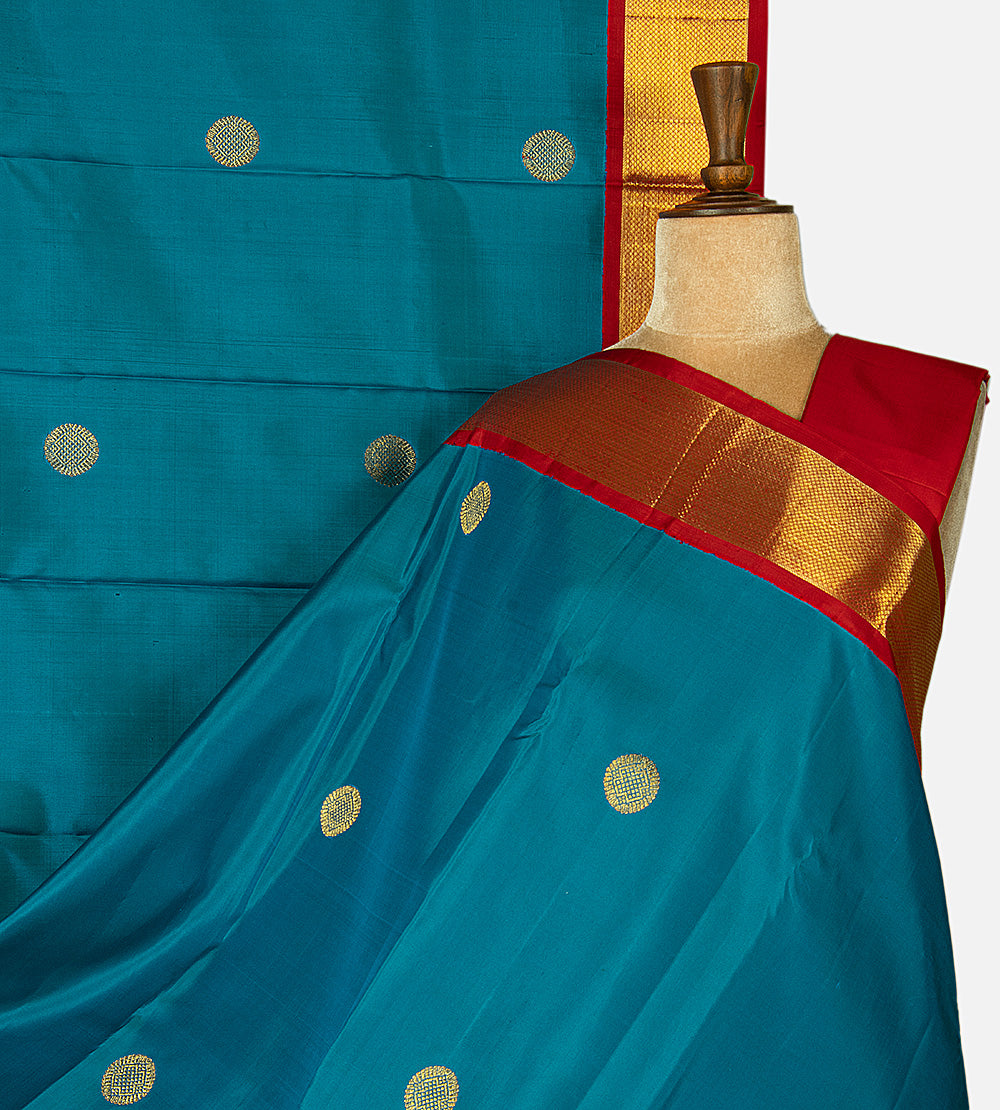 Peacock Blue Kanchipuram Silk Saree