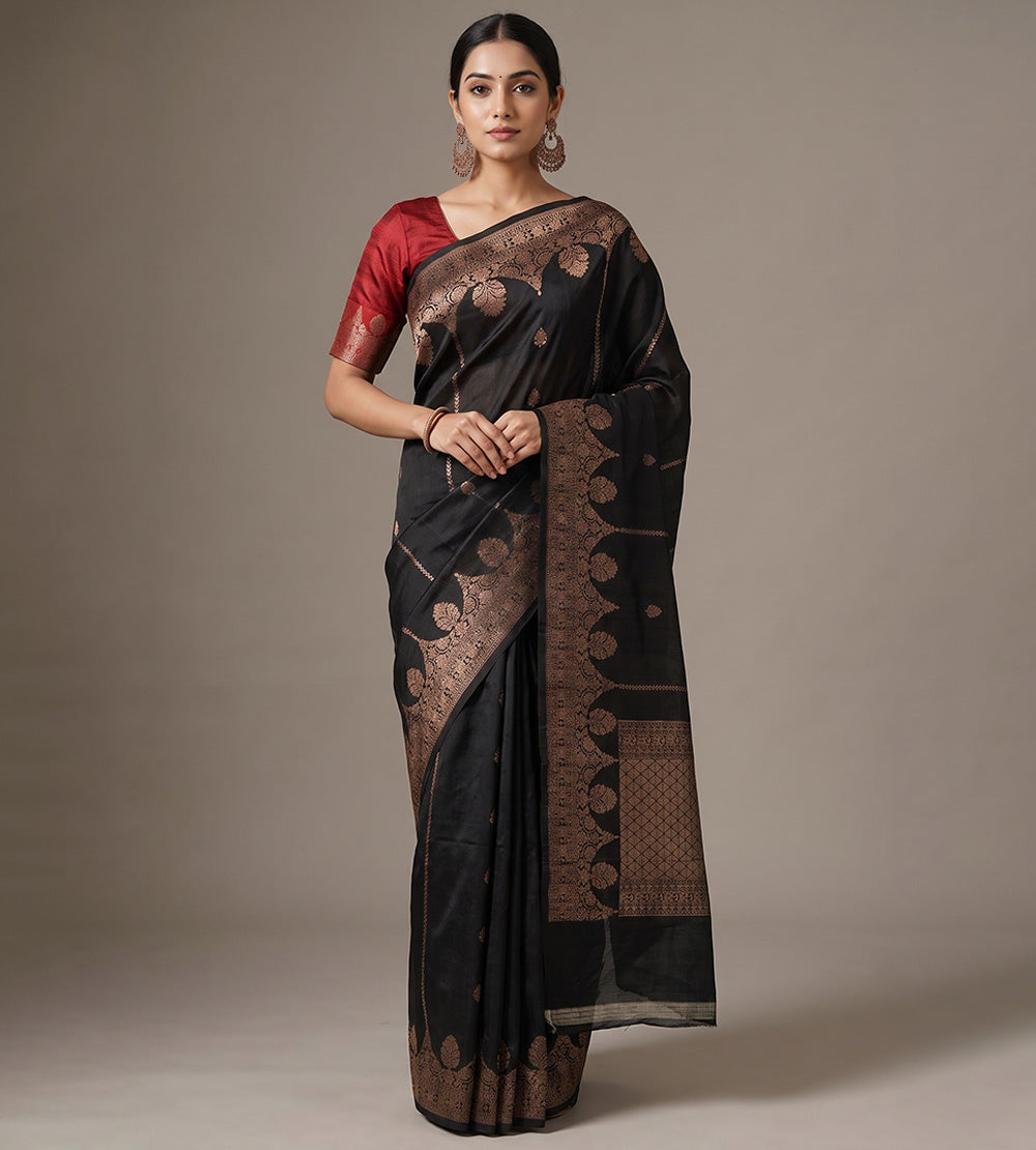 Black Banarasi Tussar Saree