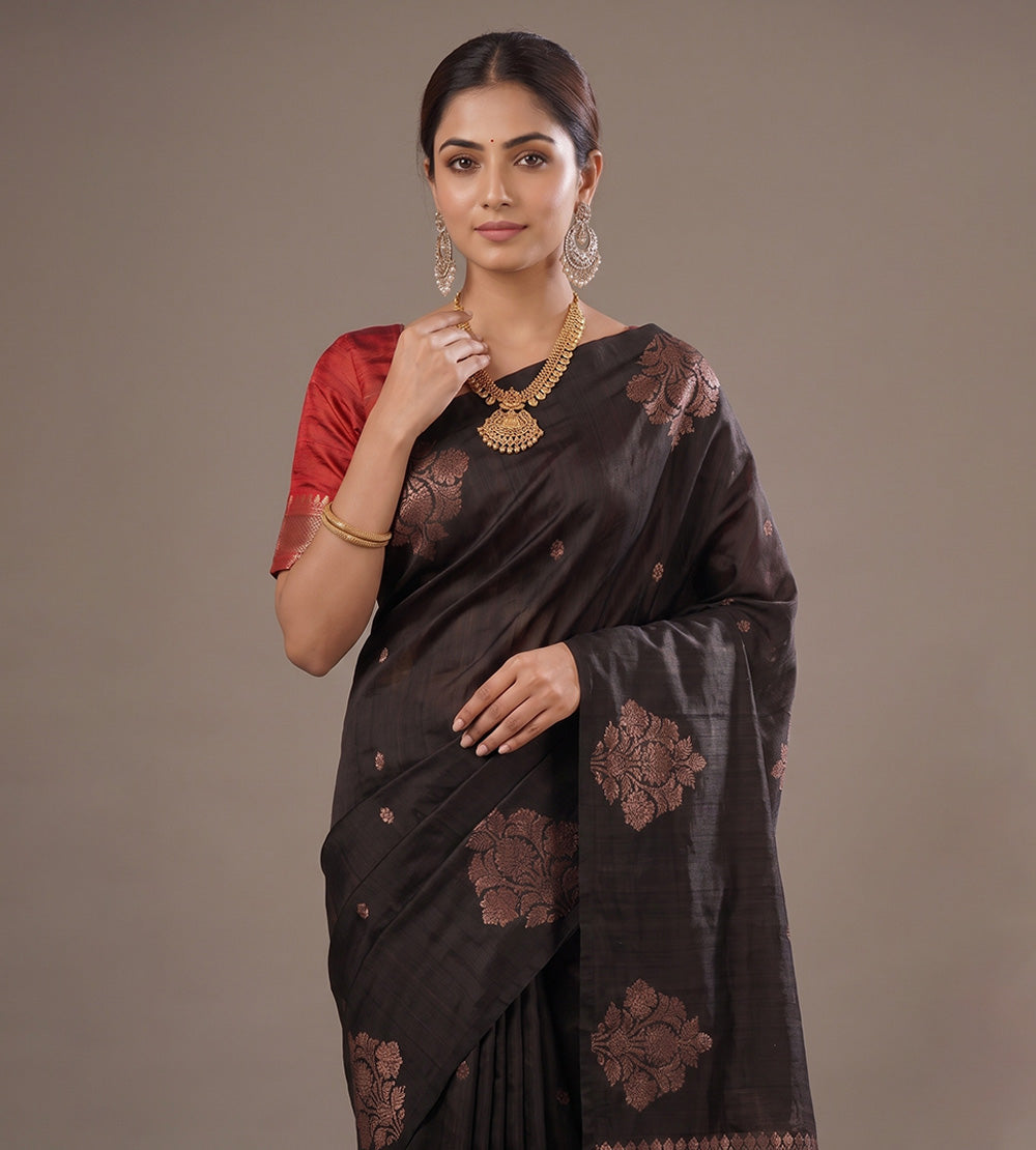 Black Banarasi Tussar Saree