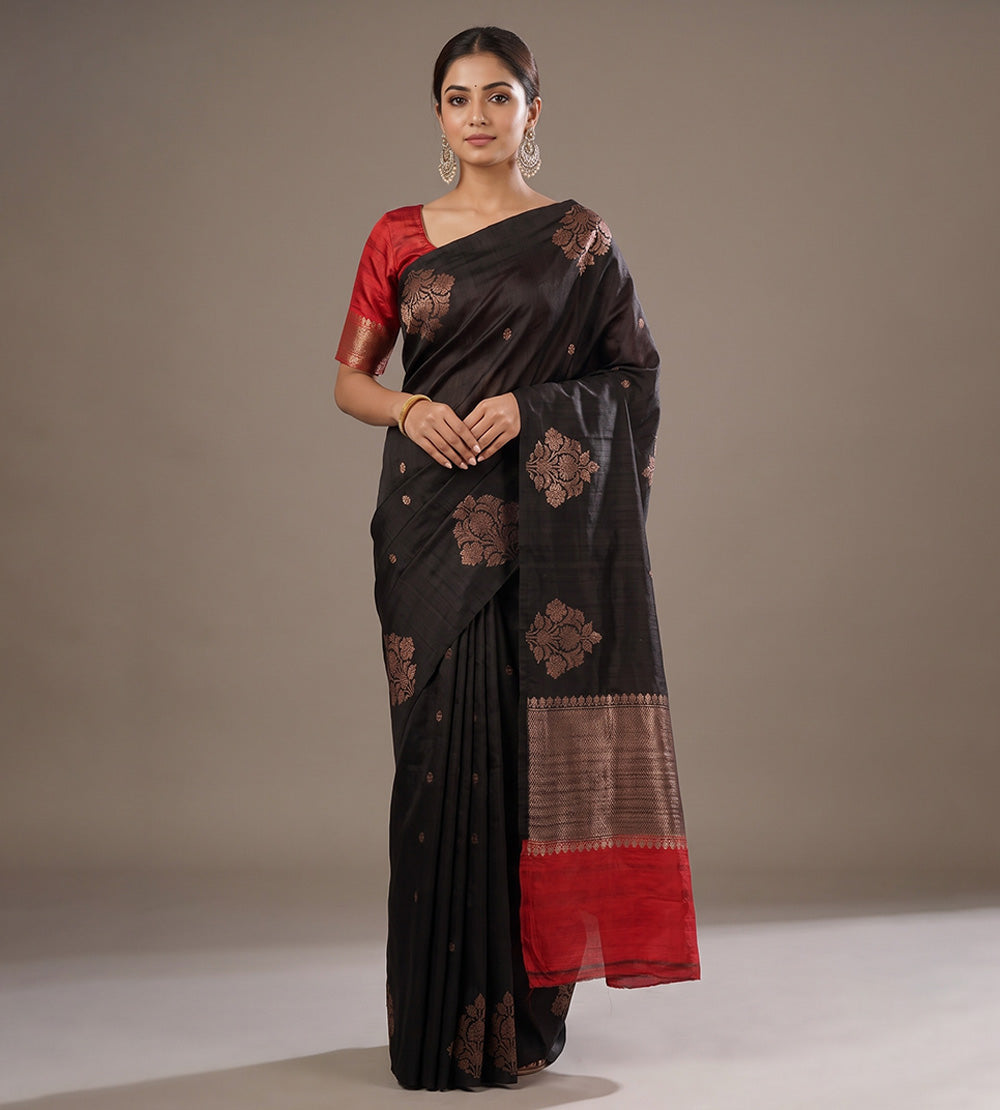 Black Banarasi Tussar Saree