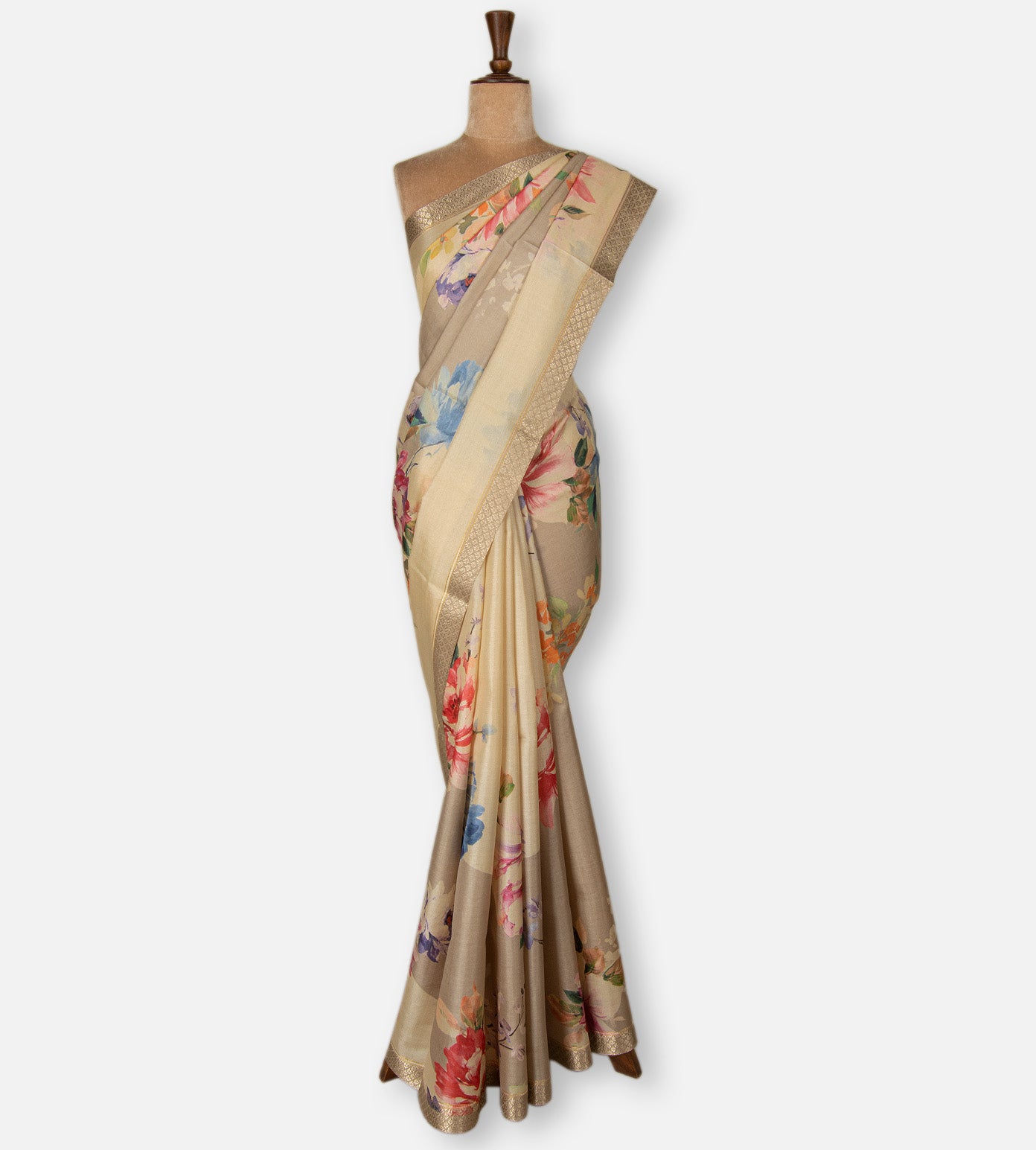 Beige Tussar Saree