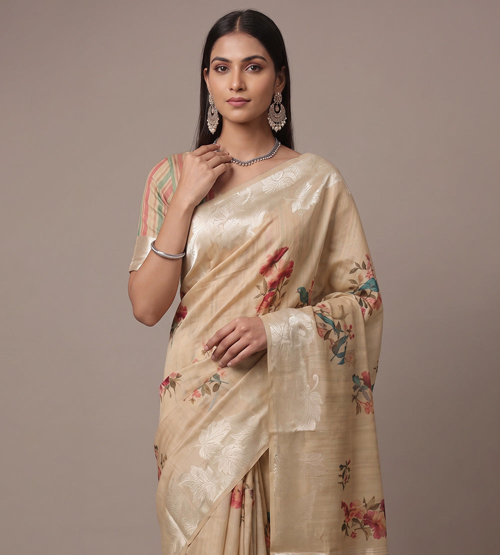 Beige Tussar Saree