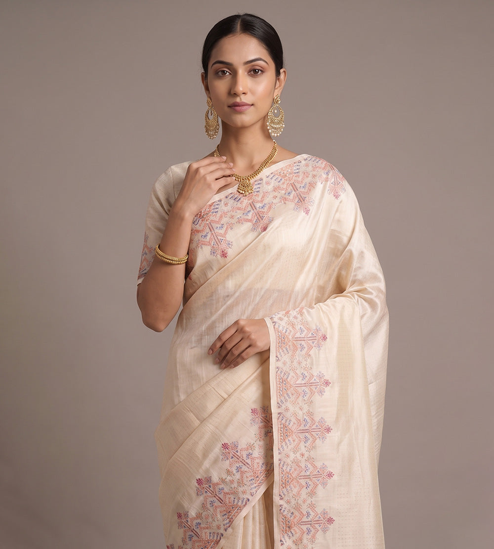 Light Beige Tussar Saree